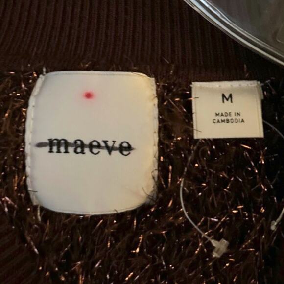 Anthropologie Maeve Violetta Tinsel Sweater Women’s M Chocolate Brown SS NEW - Picture 3 of 6